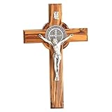 KASSIS Crucifijo de San Benito hecho a mano - Cruz de pared de madera de olivo de 12 cm - Regalo sostenible para confirmación, comunión y bautizo - Decoración religiosa, bendición para el hogar