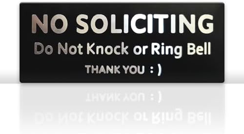 Small No Soliciting Sign for House, Do Not Knock or Ring Bell, Door Sign for Keeping Solicitors Away, 5.12× 2 Inch Aluminum Metal with Strong Adhesive Tape, Modern Design for Home/Office