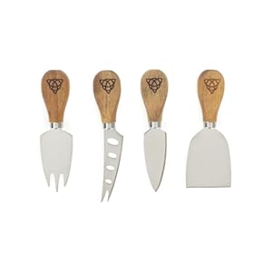 Biddy Murphy Irish Gifts Cheese Knife Set of 4, Irish Hardwood Handles, Laser Cut Trinity Knot Design, Stainless Steel Blade, Gift Boxed Set