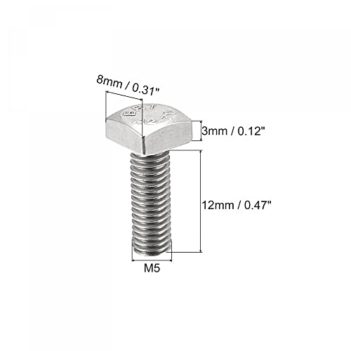 Image of uxcell Square Head Bolt, 10pcs M5x12mm Fully Thread 304 Stainless Steel Grade C Square Machine Screws