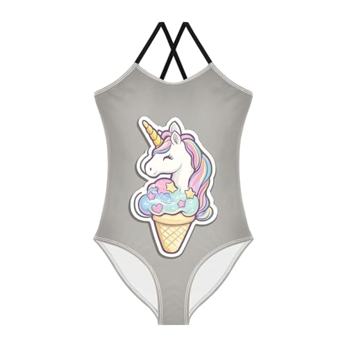 CaTaKu Girls One Piece Swimsuits Unicorn Cute Ice Cream Toddler Bathing Suit for Girls Kids Swimwear 3-10Y