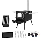 LENJKYYO Klappbarer Camping Holzofen, Zeltofen Outdoor mit Schornstein, Tragbarer Zeltofen & Outdoor Küchenofen aus Edelstahl, 36-56cm Höhenverstellung Heizofen(35-40 kg Tragkraft)