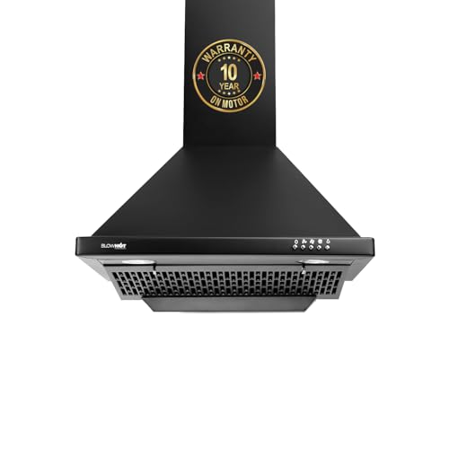 BLOWHOT EVA S BPC Chimney: 60 cm With Free Installation Kit | 1200 m³/h Suction Power | 3 Speed Push Control | Dual Baffle Filter | LED Lights | 10-Year Motor Warranty