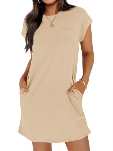 Wenrine Women's Summer T Shirt Dress Casual Short Sleeve Crewneck Loose Fit Mini Dresses with...
