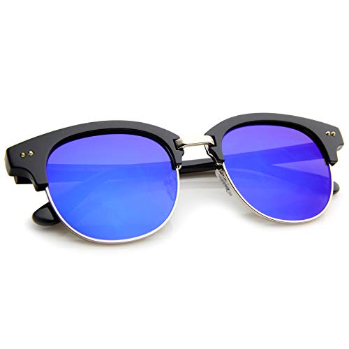 zeroUV Bold Metal Nose Bridge Color Mirror Lens Round Half-Frame Sunglasses 52mm4