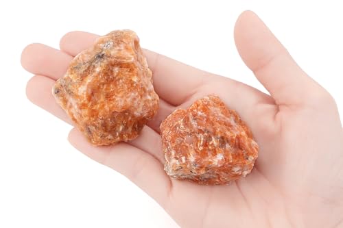 Image of 2 Pcs Sunstone 1.8-2.2 inch Large Raw Natural Crystals Healing Stones Rough Crystal Rock for Polishing Cabbing DIY Wrapping Decoration Wicca & Reiki Wire Sunstone Rocks Gfits