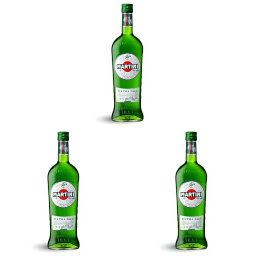 MARTINI Extra Dry Vermouth Aperitivo, 18% ABV, 100cl / 1L, Vermut Blanco Italiano con Infusión de Botánicos Seleccionados a Mano (Paquete de 3)