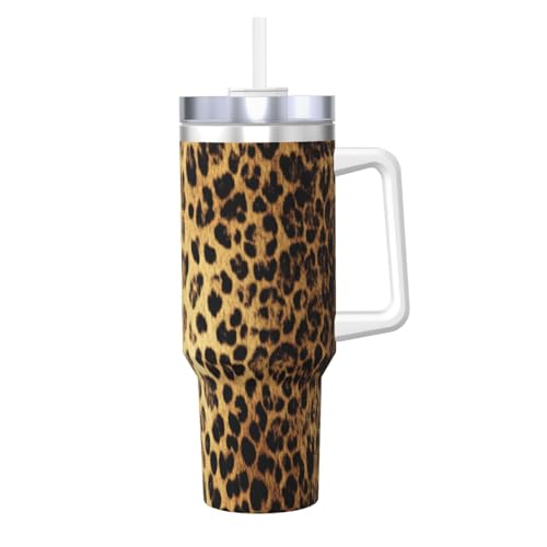 Zsuugj Black Leopard Print 40 Oz Tumbler With Handle And Straw Lid Car Cup Stainless Steel Water Bottles Insulated Coffee Cup Travel Mug Gifts For Men Women