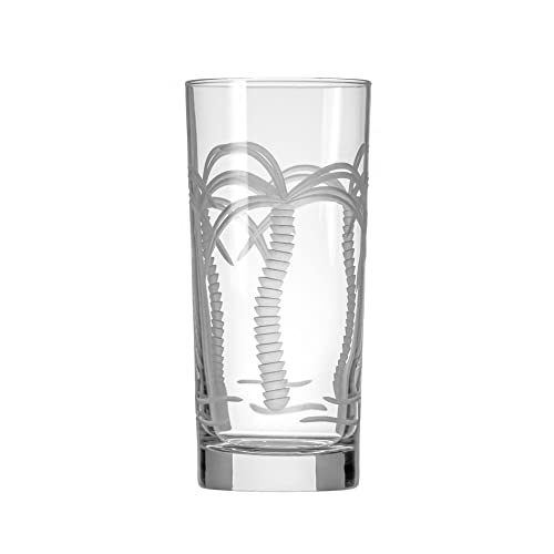 Rolf Glass Palm Tree Highball Glass 15 Ounce | Set Of 4 Cooler Glasses | Lead Free Crystal Glass | Etched Drinking Glass With Heavy Base | Made In The Usa #TOP1