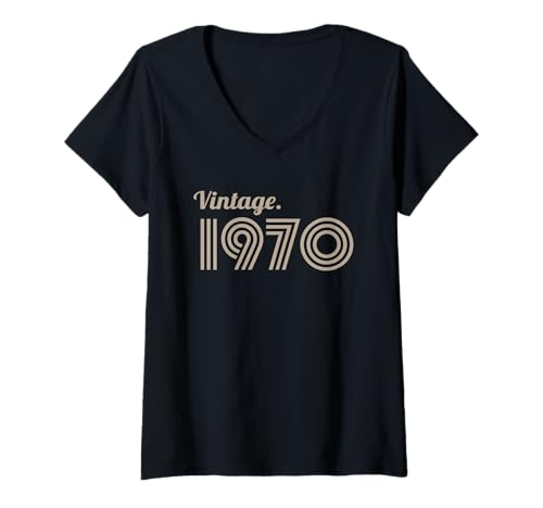 Mujer Año de nacimiento de estilo retro vintage de 1970 - Cumpleaños de hito Camiseta Cuello V