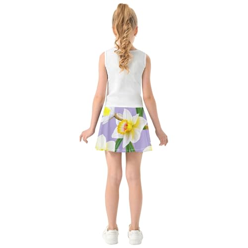 White Yellow Flowers Violet Girls' Shorts Athletic Skorts Tennis Skirts Toddler Dance Little Girl 3t4