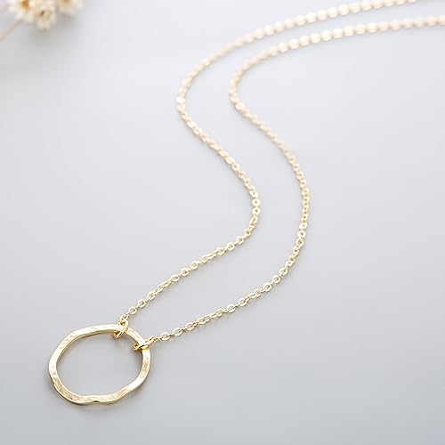Image of Fettero Pendant Necklace Gold Choker Layered Coin Open Karma Circle Full New Crescent Moon 14K Gold Plated Simple Dainty Necklaces for Women Jewelry Gift