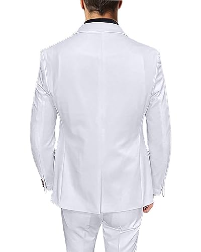 Men's 2 Piece Suit Slim Fit, Two Buttons Blazer with Shorts Pants Suit Set Wedding Summer Wear (White,38R)2