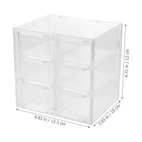 Image of Transparent Desktop Storage Box with 6 Drawers Stackable Plastic Organizer for Makeup Office Supplies and Jewelry Storage 4.84 * 3.93 * 4.72in