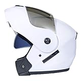 Mengyu Motorrad-Helm mit Doppelvisier Sonnenblende Motorradhelm Integralhelm Rollerhelm Fullface für Damen Herren Erwachsene (Weiß Silber, 58-59cm)
