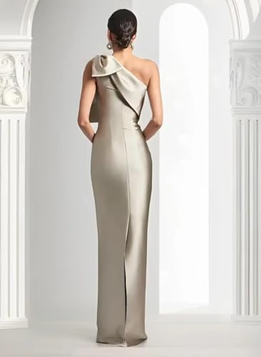 Image of Monvelli One Shoulder Mermaid Prom Dress with Bow 2026 Satin Long Back Split Bridesmaid Dresses Formal Evening Gowns