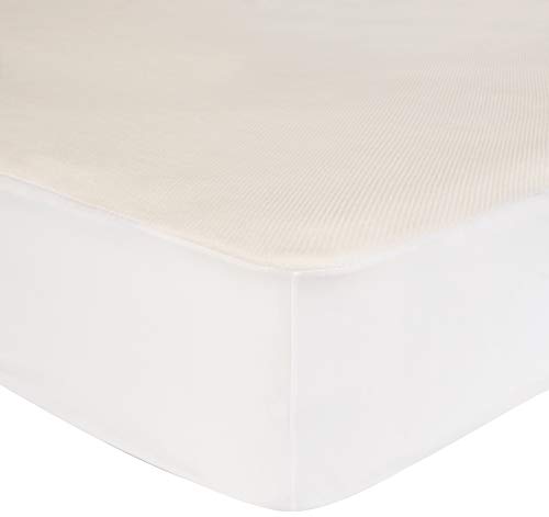 Amazon Basics Conscious Series Cool-Touch Rayon Bamboo Mattress Protector - Queen, White