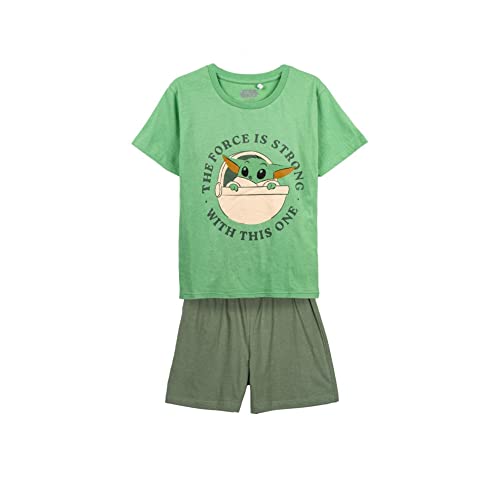 Pijama de Verano The Mandalorian para Niño - Color Verde - Talla 6 Años - Pijama Corto Fabricado en Algodón 100% - Estampado de Grogu - Producto Original Diseñado en España