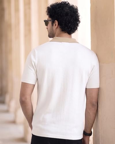 Image of AUSK Men's Zip Collar Polo Tshirt | Cotton Rich Material | Half Sleeves | Modern Knit Panel Work | Regular Fit