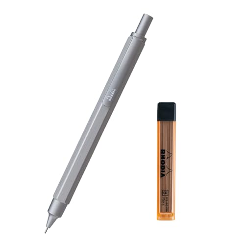 ロディア シャープペン スクリプト レフィルセット 0.5mm 六角形軸 アルミニウムボディ・アルマイト加工 ヘアライン加工仕上げ シルバー 限定品 替え芯1個付き RHODIA cf9291amz