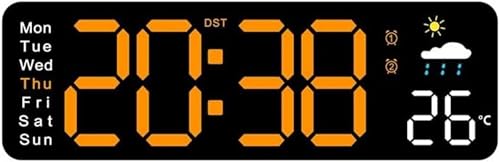 目覚まし時計 デジタル ファッション 電子 壁掛け デスクトップ 大画面 温度/日付表示 アナログ目覚まし時計 充電ポート付き 明るさ調節可能 (オレンジ)