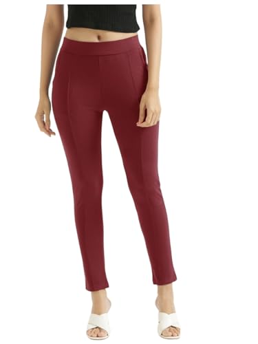 Image of SAADAA Women's Regular Fit High Rise 4-Way Stretchable Pants Yoga, Formal, and Regular Skinny High Waist Leggings 2 Deep Pockets Elastic Waistband Durable Interlock Stitching