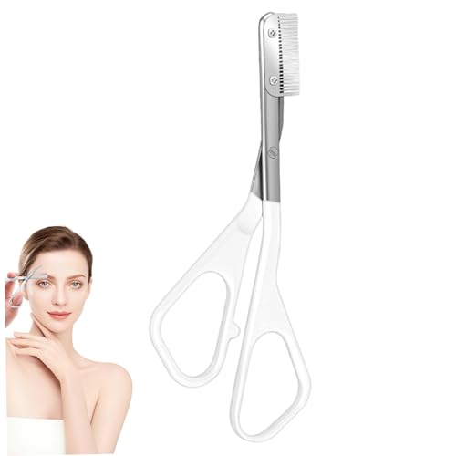 Forbici per sopracciglia di precisione in acciaio inossidabile con pettine, rifinitore antiscivolo per modellare i del viso, bianco