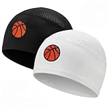 Cuffbow 2 Pcs Skull Cap for Men Beanie Hat Sport Lightweight Breathable Helmet Liner Hat for Men Bicycle Running Team Gift (Basketball) White, Black