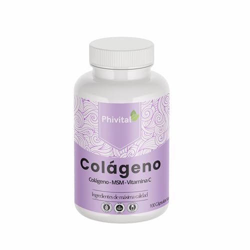 Colágeno Hidrolizado + MSM + Vitamina C | Salud Articular, Rejuvenecimiento de Piel y Fortalecimiento Óseo | 100 Cápsulas | Sin Gluten, Sin Lactosa | Fabricado en España | Colágeno Phivital