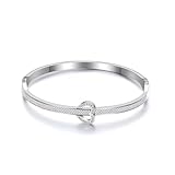 Mia Grace Jewellery Brazalete Love Forever, aleación chapada en rodio con cristales austriacos, 6 cm de diámetro, pulsera con bisagras con caja de regalo y bolsa, 19.5 Centimeters, Metal, Sin piedra