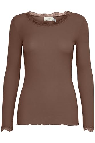 fransa FRHIZAMOND Damen Longsleeve Langarmshirt Shirt mit Spitzendetails an den Ärmeln und Kragen Stretch Slim fit, Größe:XXL, Farbe:Rain Drum (190916)