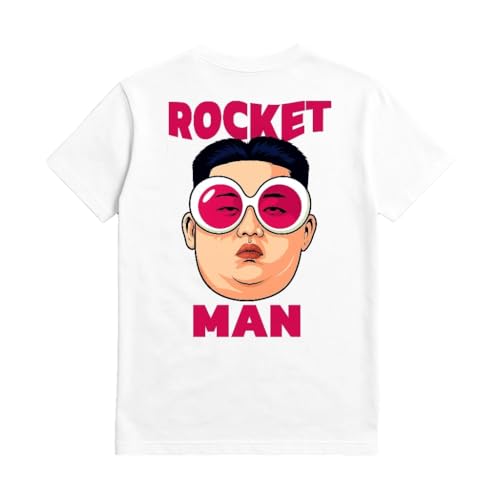 Camiseta Rocket Man con Diseño de Líder Coreano con Gafas de Fantasía, Blanca, Divertida y Friki, Tallas S a XXL (FR/ES, Letras, XL, Regular, Regular)