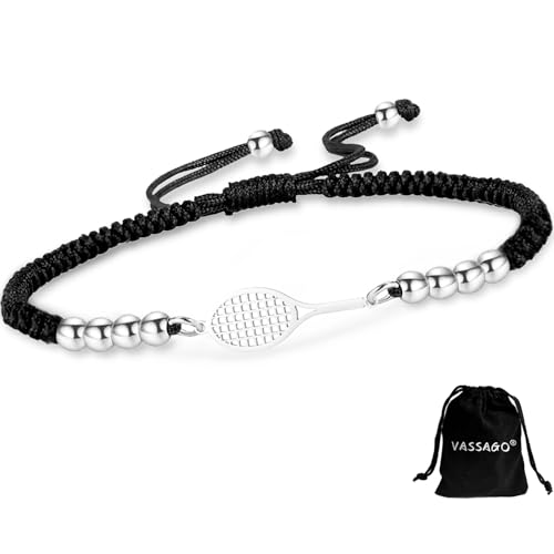 VASSAGO Raquette de tennis Bracelet pour femmes hommes délicat réglable Tennis raquette charme superposition Sport bracelet Bracelet amoureux bijoux Tennis...