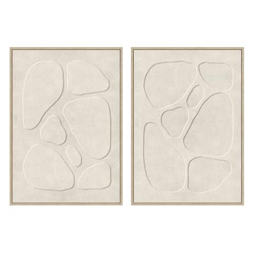 Casaseleccion Set De 2 Cuadros Decorativos De Lienzo Con Marco. Con Dibujo Abstracto En Color Beige. Medidas: 50x70 Cm. Relieve