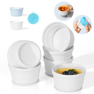 Set di 6 Pirottini in Porcellana da 200 ml, Piatti da Soufflé in Ceramica, Resistenti al Forno, 9 cm, per Torte, Budini, Gelati e Salse, Adatti per Friggitrice ad Aria, Bianchi