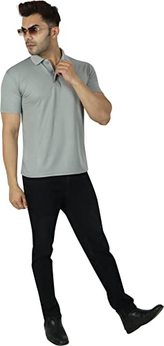 Image of Regular Fit Solid Men Polo Neck Collar T-Shirt Pack of 1 Grey