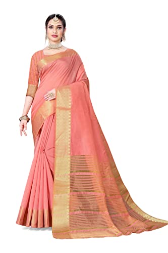 GRECIILOOKS Women’s Kanchipuram Silk Half Saree With Blouse Piece (Peach)