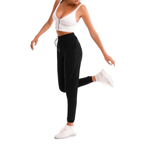 Stanpetix Joggers for Women with Pockets - Black Sports Pants Sweatpants for Running Exercise (Black,M)