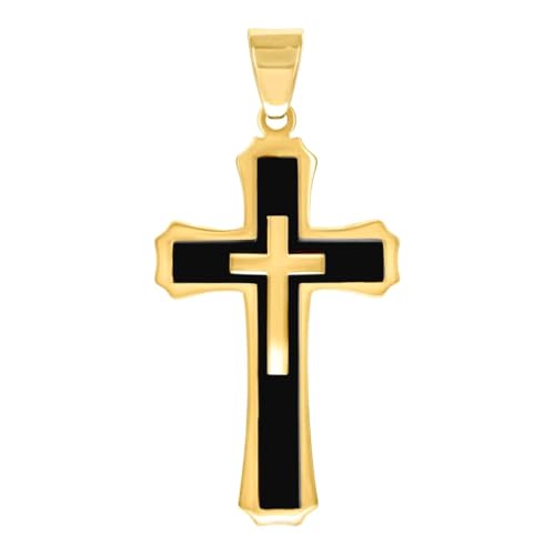 Collier pendentif croix acier jaune et noir homme - Finition haut de gamme sans gemme