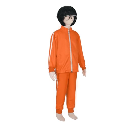 Uisozsfeb Kids Orange Tracksuit 2-piece Sports Suit Hoodie with Wig Glasses2