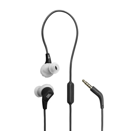 JBL Endurance Run 3 In-Ear-Sport-Kopfhörer mit Kabel, FlipHook- und TwistLock-Technologie, IP65 Wasser-/Staubschutz, JBL Pure Bass Sound, In-Line-Mikrofon und Fernbedienung, Schwarz/Grau
