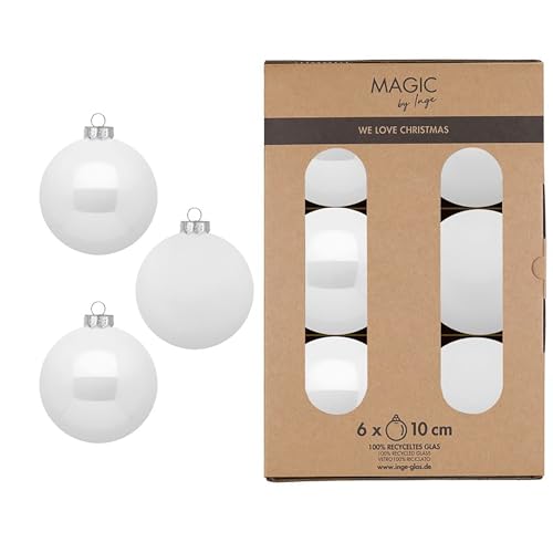 Christbaumschmuck Weiß Glas 27 Weihnachtskugeln Glas 10cm 6 Stück - matt & glänzend - Große...