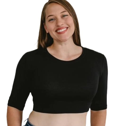 HALFTEE Crew Neck Elbow Sleeve Layering Tee | Crop Tops for Women & Teens | XS - 6X