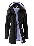 SaphiRose Women's Long Rain Jacket Waterproof Rain Coat with Hood Outdoor Light Raincoats Windbreaker(Black,M)