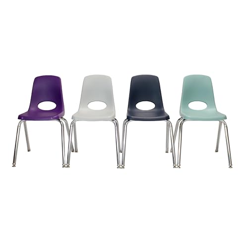 Image of FDP 16 inch School Stack Chair, Stacking Student Seat with Chromed Steel Legs and Nylon Swivel Glides For In-Home Learning or Classroom - Contemporary /Purple (4-Pack), 14008-CTPU
