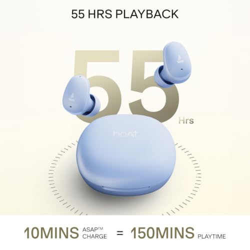 Image of boAt Airdopes Plus 214, Up to 55 Hrs Playtime, Dual Mics with ENx Tech, Sleek Bean Design, 10mm Drivers, Voice Assistant, Beast Mode, ASAP Charge, IWP Tech TWS Earbuds with mic(Lavender Haze)