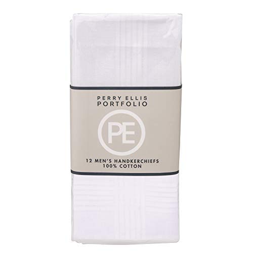Perry Ellis 12 Pack Handkerchief (100% Cotton White with Satin Border, 16´´ x 16´´)