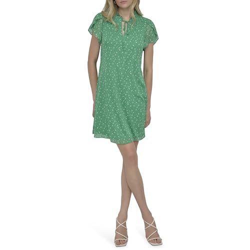 Image of DKNY Women's Front Tie Ruffle Neckline Trapeze Dress