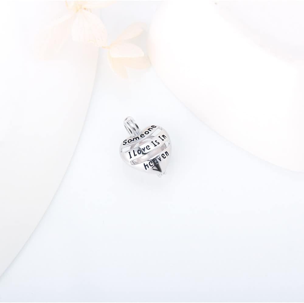 Engraved Someone I Love is in Heaven Heart Cage Pendants for Pearl Jewelry Making Sterling Silver, Design Cage Pendants for Women