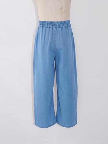 Girls Jeans Teens Denim Wide Straight Leg Pants Ripped Elastic Waist Jeans Casual with Pockets4